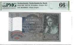 Netherlands 10 Gulden 1941-42 P56b Graded 66 EPQ Gem Uncirculated By PMG - 10 Gulden