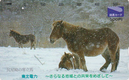 Carte Prépayée JAPON - ANIMAL - CHEVAL Dans La Neige B - HORSE In Snow JAPAN Prepaid Tosho Card  - 444 - Horses