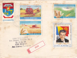 NICOLAE CEAUSESCU, AGRICULTURE, COAT OF ARMS, STAMPS ON REGISTERED COVER, 1988, ROMANIA - Storia Postale