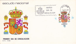 COAT OF ARMS, SPAIN, COVER FDC, 1983, SPAIN - Sonstige & Ohne Zuordnung