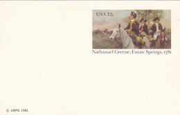 NATHANAEL GREEN- EUTAW SPRINGS IN 1781, USA INDEPENDENCE WAR, PC STATIONERY, ENTIER POSTAL, 1981, USA - 1981-00