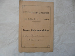 VIEUX PAPIERS - NOTES HEBDOMADAIRES De JAMES Robert : Lycée DAVID D'ANGERS 1940-41 - Diplômes & Bulletins Scolaires