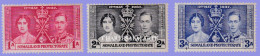 SOMALILAND PROTECTORATE  1937  GEORGE VI CORONATION  S.G. 90-92  U.M. - Somalilandia (Protectorado ...-1959)