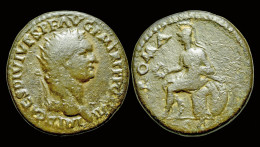 Domitian AE Dupondius Roma Seated Left- Rare Eastern Mint - La Dinastía Flavia (69 / 96)