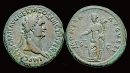 Domitian AE As Moneta Standing To Left - La Dinastía Flavia (69 / 96)