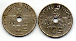BELGIUM - Set Of Two Coins 10 Centimes, Nickel-Brass, Year 1938, 1939, KM # 112, 113.1, French & Dutch Legend - 10 Centesimi