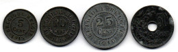 BELGIUM - GERMAN OCCUPATION WWI - Set Of Four Coins 5, 10, 25, 50 Centimes, Zinc, Year 1915-18, KM # 80, 81, 82, 83 - Sin Clasificación