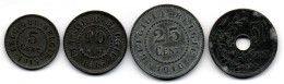 BELGIUM - GERMAN OCCUPATION WWI - Set Of Four Coins 5, 10, 25, 50 Centimes, Zinc, Year 1915-18, KM # 80, 81, 82, 83 - Unclassified