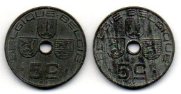 BELGIUM - GERMAN OCCUPATION WWII - Set Of Two Coins 5 Centimes, Zinc, Year 1942-43, KM # 123, 124, French & Dutch Legend - 5 Centesimi