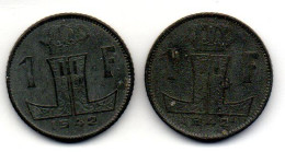 BELGIUM - GERMAN OCCUPATION WWII - Set Of Two Coins 1 Franc, Zinc, Year 1942, KM # 127, 128, French & Dutch Legend - 1 Franc