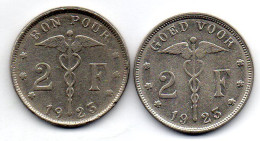 BELGIUM - Set Of Two Coins 2 Francs, Nickel, Year 1923, KM # 91.1, 92, French & Dutch Legend - 2 Franchi