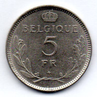 BELGIUM - 5 Francs, Nickel, Year 1937, KM # 108.1, French Legend - 5 Francs