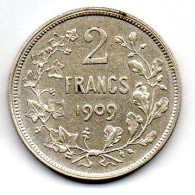 BELGIUM - 2 Francs, Silver, Year 1909, KM # 58.1, French Legend - 2 Francs