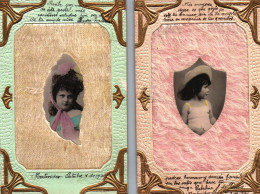 Two Spectacular Original Fancy Postcards Children Art Nouveau Silk - Sammlungen & Sammellose