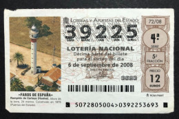 SUB 115 AM, 1 Lottery Ticket, Spain, 72/08, "FAROS DE ESPAÑA», « LIGHTHOUSES », « Rompido De Cartaya, Huelva», 2008 - Billets De Loterie