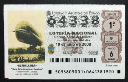 SUB 115 AM, 1 Lottery Ticket, Spain, 58/08, « CITIES », « GUADALAJARA », «  AIRSHPS », «Cuna De La Aerostación...», 2008 - Billets De Loterie