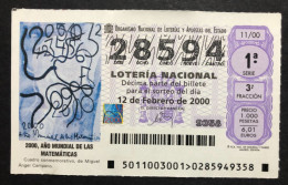 SUB 115 AM, 1 Lottery Ticket, Spain, 11/00, « MATHEMATICS », « 2000 Año Mundial De Las Matemáticas », 2000 - Billets De Loterie