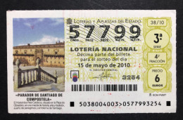 SUB 115 AM, 1 Lottery Ticket, Spain, 38/10, « ARCHITECTURE », « Parador De Santiago De Compostela », 2010 - Billets De Loterie