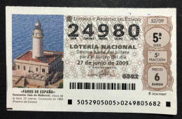 SUB 115 AM, 1 Lottery Ticket, Spain, 52/09, "FAROS DE ESPAÑA», « LIGHTHOUSES », « Formentor, Isla De Mallorca », 2009 - Billets De Loterie