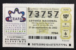 SUB 115 AM, 1 Lottery Ticket, Spain, 75/02, « ILLNESS », « ALZHEIMER », « CEAFA », 2002 - Billets De Loterie