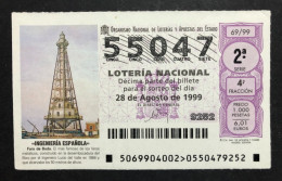 SUB 115 AM, 1 Lottery Ticket, Spain, 69/99, « INGENIERÍA ESPAÑOLA », « Faro De Buda », 1999 - Billets De Loterie