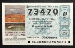 SUB 115 AM, 1 Lottery Ticket, Spain, 32/98, « CITIES », « MURCIA », « SARDINE », 1998 - Billets De Loterie
