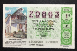 SUB 115 AM, 1 Lottery Ticket, Spain, 19/1992, « ARCHITECTURE », « Las Bordas (Lérida) », 1992 - Billets De Loterie