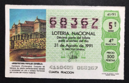 SUB 115 AM, 1 Lottery Ticket, Spain, 41/91, « ARCHITECTURE », « COMBARRO (Pontevedra) », 1991 - Billets De Loterie