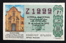 SUB 115 AM, 1 Lottery Ticket, Spain, 33/90,«ARCHITECTURE», « BELLEZAS DE ESPAÑA »," Iglesia Santa Eulalia, Murcia " 1990 - Billets De Loterie