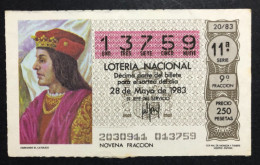 SUB 115 AM, 1 Lottery Ticket, Spain, 20/83,« Famous People », « Fernando El Catolico », 1983 - Billets De Loterie