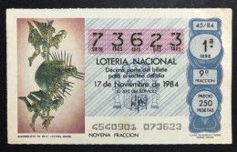 SUB 115 AM, 1 Lottery Ticket, Spain, 45/84, « CULTURE », « SCULPTURE », « Bajorrelieve "EL INCA", 1984 - Billets De Loterie