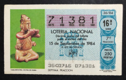 SUB 115 AM, 1 Lottery Ticket, Spain, 36/84, « CULTURE », « SCULPTURE », « Vasija - Escultura, Cultura De Colima », 1984 - Billets De Loterie