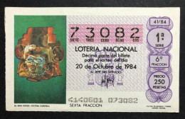 SUB 115 AM, 1 Lottery Ticket, Spain, 41/84, « CULTURE », « SCULPTURE », « El Dios Cocijo, Cultura Zapoteca », 1984 - Billets De Loterie