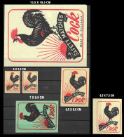  MADE IN BULGARIA MATCHBOX LABEL "COCK "  FULL SET OF 6 DIF SIZES SEE SCAN FOR SIZES EXTRA  LARGE RARE - Zündholzschachteletiketten