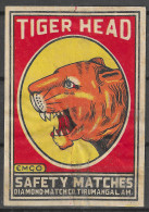 Phillumeny MATCHBOX LABEL "TIGER HEAD " J DIAMOND MATCH CO. TIRUMANGALAM  INDIA LARGE 6 X 9 CM  - Scatole Di Fiammiferi - Etichette