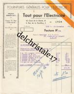 69 0462 LYON RHÔNE 1933 Fournitures Pour L'Électricité TOUT POUR L'ÉLECTRICITÉ Lampe Tube Cours De La Liberté à GAVAND - Elektriciteit En Gas