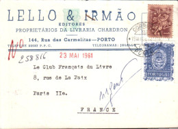 PORTUGAL AFFRANCHISSEMENT COMPOSE SUR CARTE POUR LA FRANCE 1961 - Covers & Documents