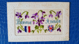 Carte Brodée , Drapeaux France Et Royaume Unis - Embroidered
