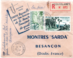 MADAGASCAR / ENVELOPPE  RECOMMANDEE DE AMBATOLAMPY A DESTINATION DE BESANCON DE 1958 POUR LES MONTRES SARDA - Covers & Documents