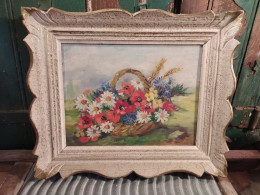 Ancien Tableau Bouquet De Fleurs Printanières - Olieverf