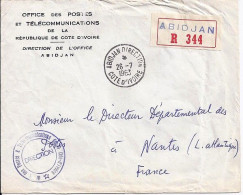 COTE IVOIRE OBL. MANU. S/L. REC. DE ABIDJAN DIRECTION/26.7.63   POUR LA FRANCE - Côte D'Ivoire (1960-...)