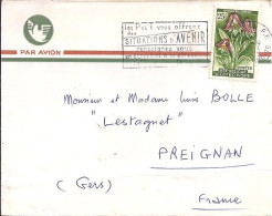 COTE IVOIRE N° 195 S/L. DE ABIDJAN/12.9.63 POUR LA FRANCE - Côte D'Ivoire (1960-...)