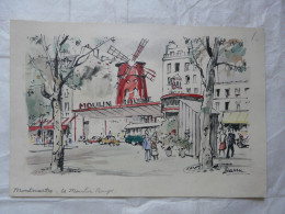 DESSIN DE DARRU (17,5 X 26 Cm)  : MONTMARTRE - LE MOULIN ROUGE - Dessins