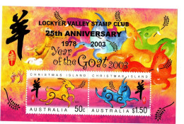 Christmas Island ASC 470MS 2003 Year Of The Goat Opt Lockyer Valley Stamp Club 25th Anniversary,MNH - Christmas Island