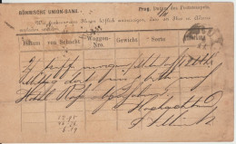 1880 - BOHEME - CP ENTIER Avec REPIQUAGE PRIVE BÖHMISCHE UNION BANK ! De PRAG => BRÜX - Tarjetas