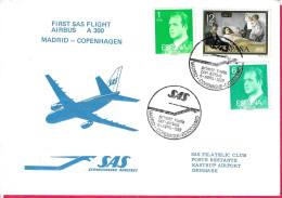 DANMARK - FIRST SAS FLIGHT A300 DA MADRID A KOPENHAGEN * 5.4.1980* SU BUSTA UFFICIALE GRANDE - Luftpost