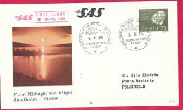 SVERIGE - FIRST MIDNIGHT SUN FLIGHT STOCKHOLM/KIRUNA/STOCKHOLM *5.6.65* ON OFFICIAL COVER - Cartas & Documentos