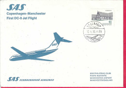 DANMARK - FIRST SAS  FLIGHT DC-9 FROM KOBENHAVN TO MANCHESTER *12.1.73* ON OFFICIAL LARGE COVER - Luftpost