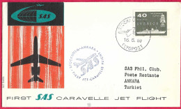SVERIGE - FIRST CARAVELLE FLIGHT SAS FROM STOCKHOLM TO ANKARA *16.5.59* ON OFFICIAL COVER - Lettres & Documents