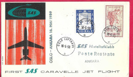 NORGE - FIRST CARAVELLE FLIGHT SAS FROM STOCKHOLM TO ANKARA *16.5.59* ON OFFICIAL COVER - Covers & Documents